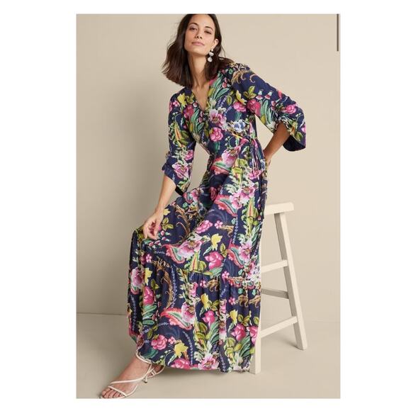 Soft Surroundings Navy Blue Paisley Samantha Maxi Dress Sz.L NWT - Picture 2 of 16